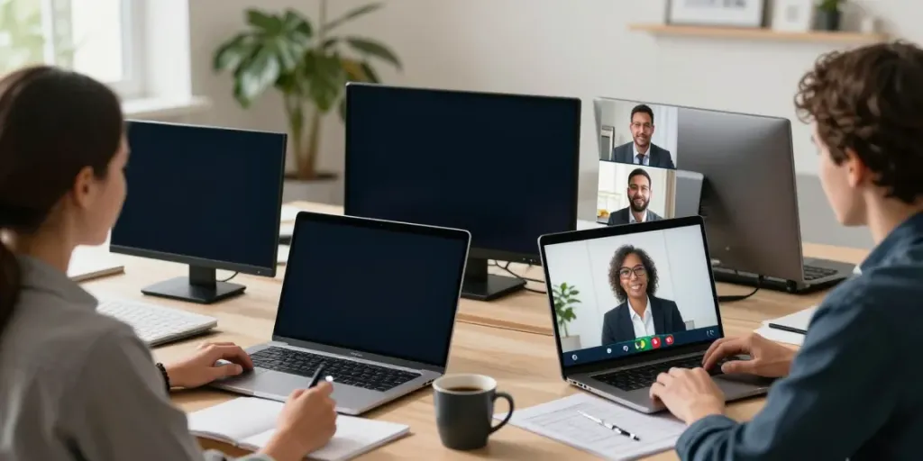 Engaging discussion on Deepfake protected Online Video Calls during a professional video conference.