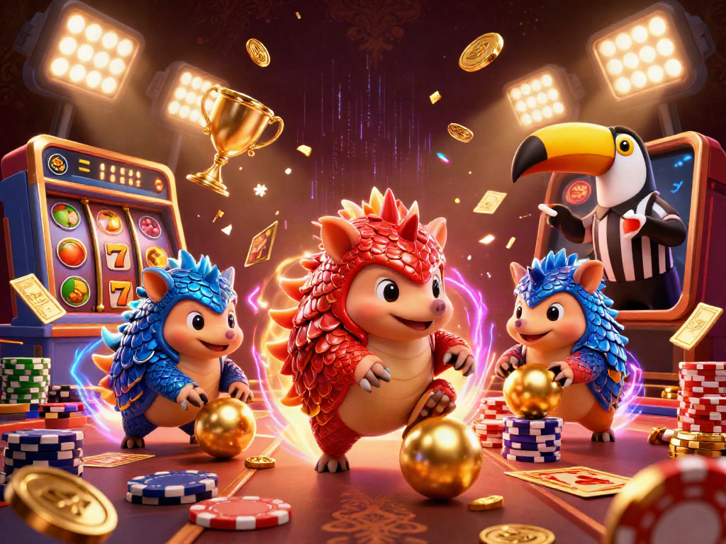 33win inspires winning strategies in a vibrant 3D casino scene featuring animated pangolins.