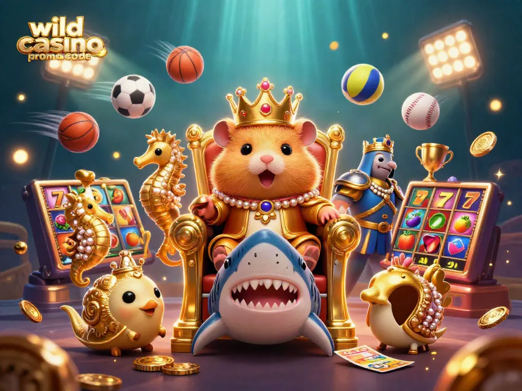 Claiming the wild casino promo code brings excitement, surrounded by magical thrones and animated gaming elements.