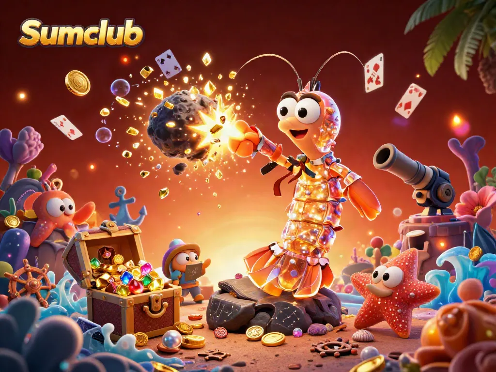 Experience thrilling action at Sumclub as a galactic mantis shrimp unravels treasures in a vibrant casino setting.
