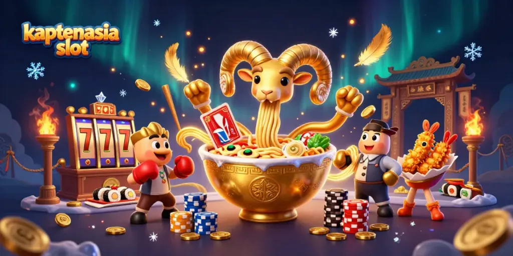 Permainan slot kaptenasia slot yang penuh warna dalam ilustrasi 3D detail tinggi.