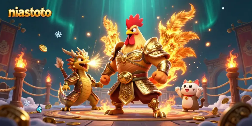 Join the niastoto gaming adventure with fiery characters in an exciting arena filled with treasures.