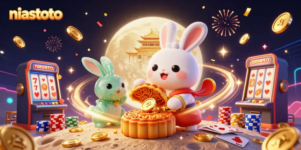 Niastoto menghadirkan pengalaman permainan slot menakjubkan dengan karakter kelinci bulan di latar belakang bulan.