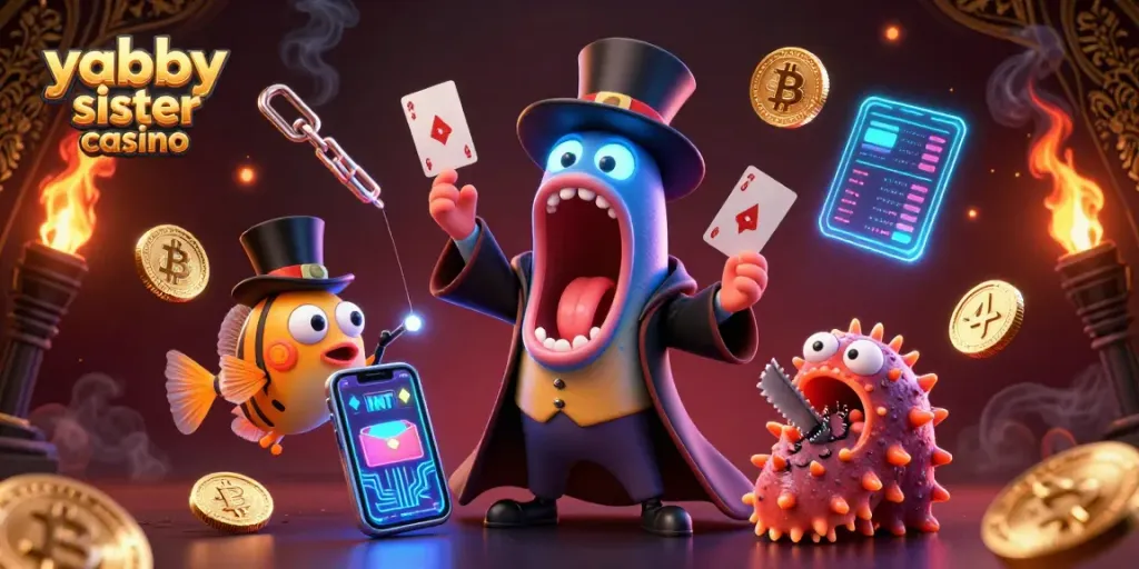 Experience the magic at yabby sister casino with vibrant 3D characters performing card tricks.