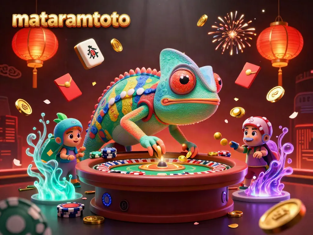 Experience the vibrant energy of mataramtoto with a colorful chameleon casino owner and exotic game elements.