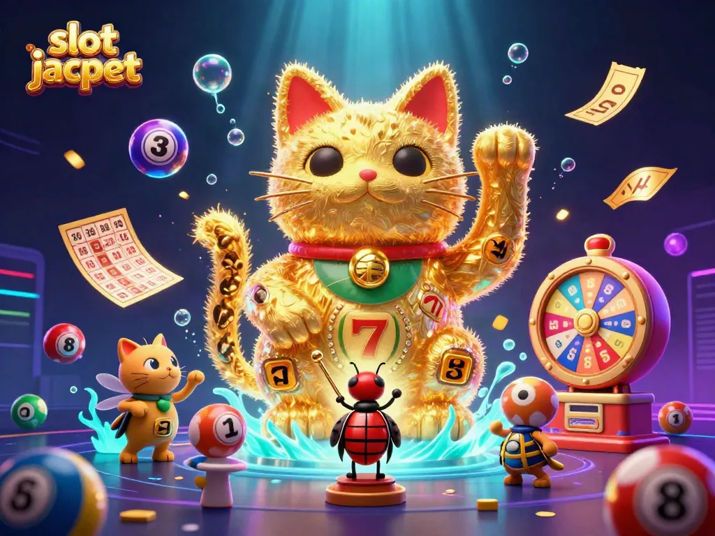 Experience the thrill of slot jackpot surrounded by vibrant casino elements and colorful dynamic actions.