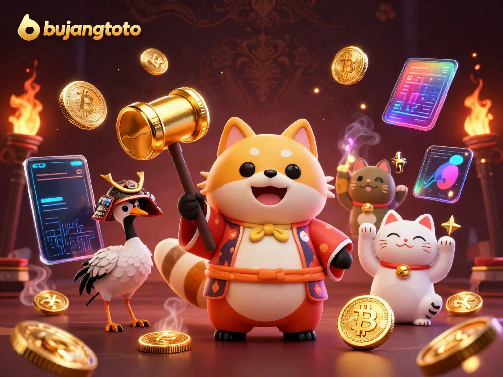 Engage with bujangtoto in a festive digital casino scene featuring luck and prosperity.