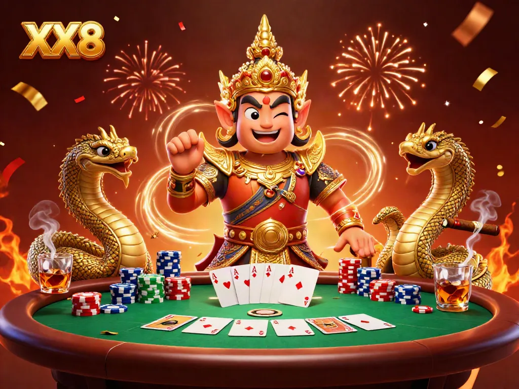 Experience exciting poker action with XX8's vibrant gaming scene featuring colorful chips and cards.