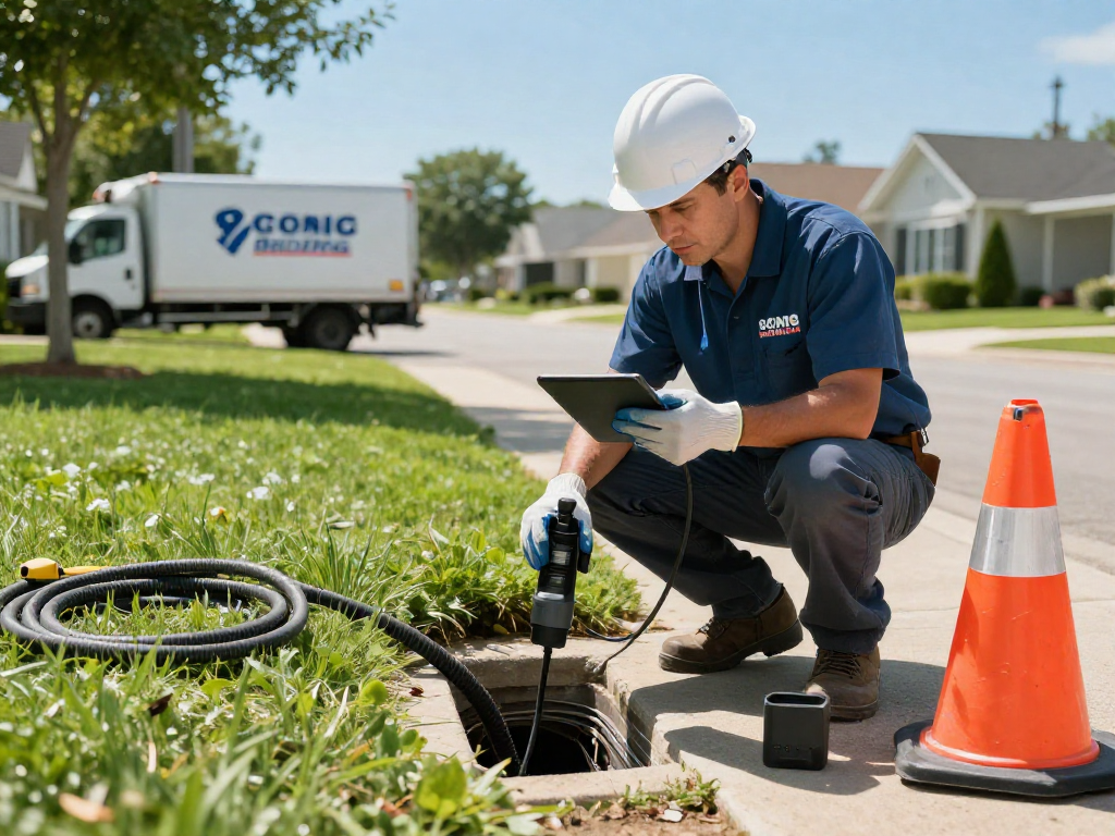 Sewer line service Fort Worth technician inspecting a sewer line, ensuring safe and effective maintenance.