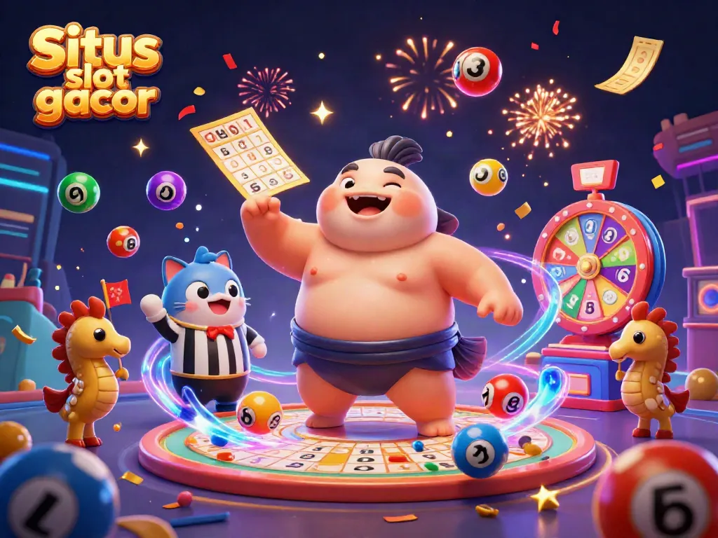 Situs slot gacor celebrates winning moments with colorful casino elements and lively underwater characters.