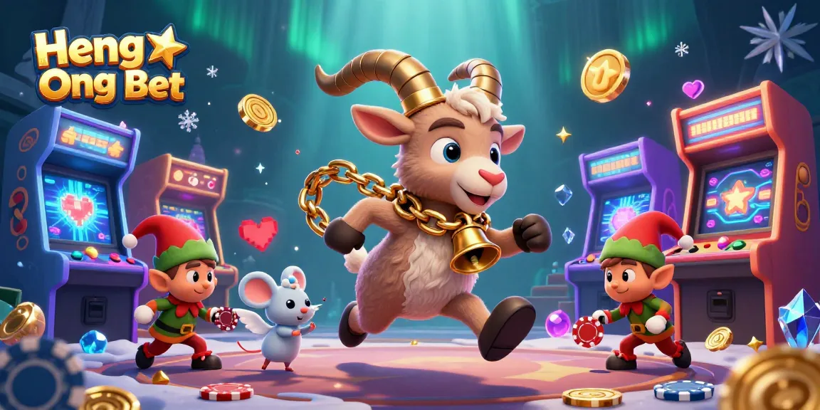 Experience exciting games at Heng Ong Bet's festive horror casino illustration featuring Krampus and friendly characters!