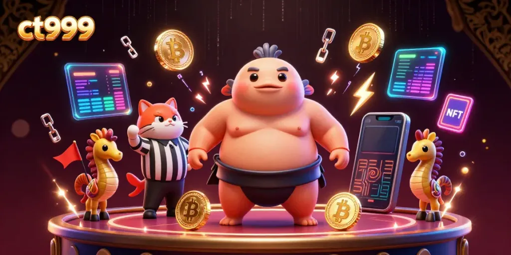 Experience thrilling gameplay with ct999's vibrant underwater casino scene featuring fun characters and crypto elements.
