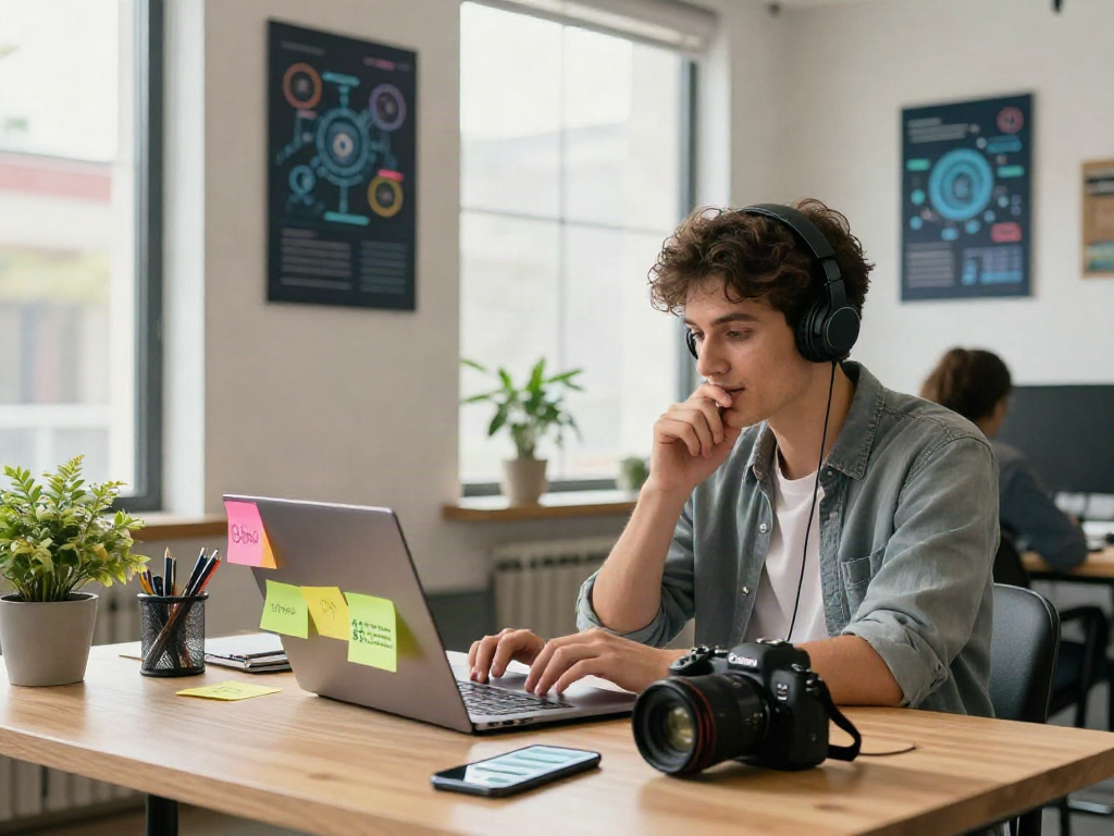 Professional using GBWhatsApp in a vibrant co-working space, showcasing modern digital communication.