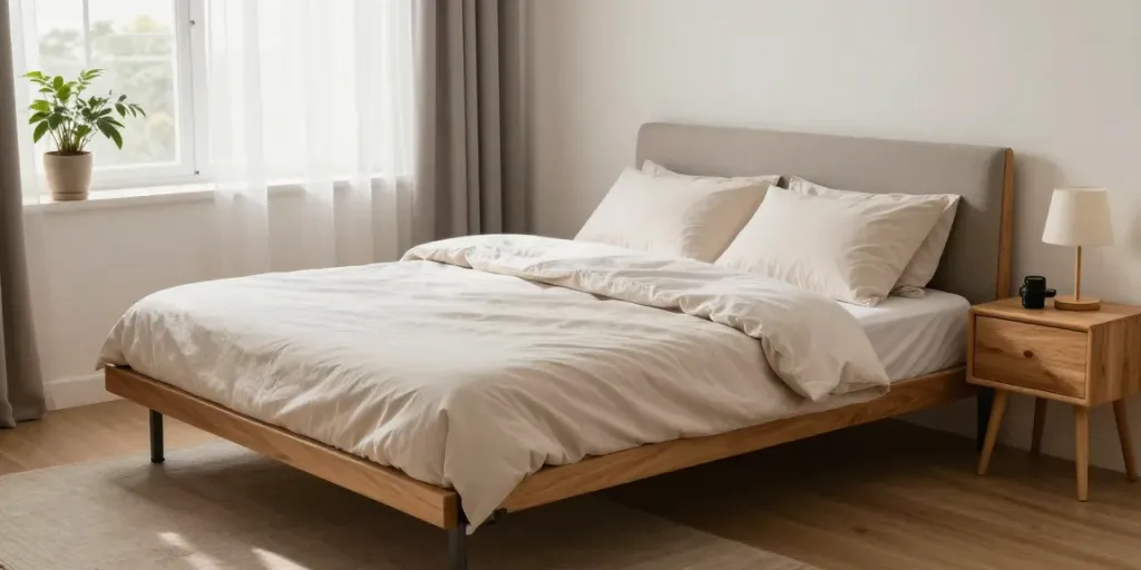 A cozy guest room with a fold up bed set up invitingly, showcasing soft bedding and modern decor elements.