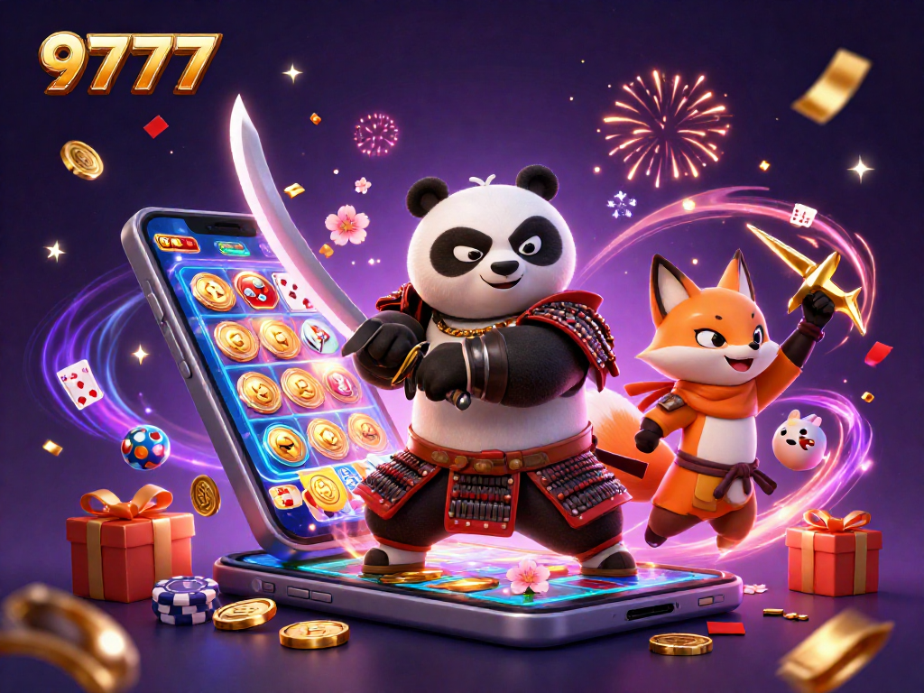 Experience the thrill of winning with 9777 as the samurai panda engages in gambling fun!