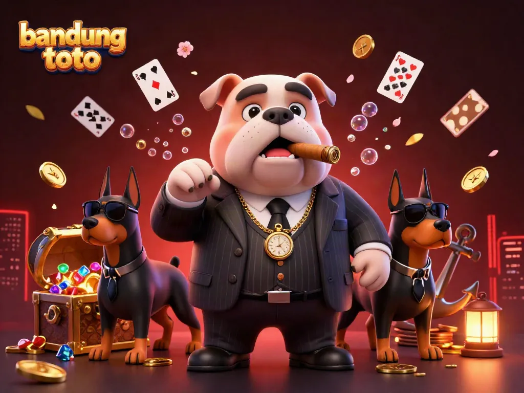 Engage in thrilling gaming at bandung toto featuring a mafia boss bulldog and casino elements.