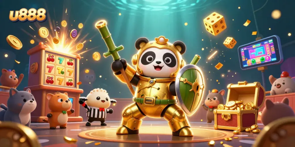 Experience the excitement of u888 with the golden panda in a dynamic casino showdown.