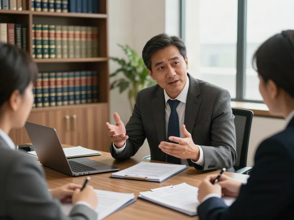 Fraud Lawyer in Dubai consulting with clients in a professional office setting