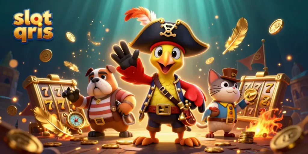 Experience thrilling gaming with slot qris through this vibrant pirate-themed scene filled with excitement.