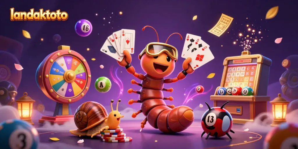 Permainan togel di landaktoto dengan dealer unik dan bola lotere berwarna-warni.