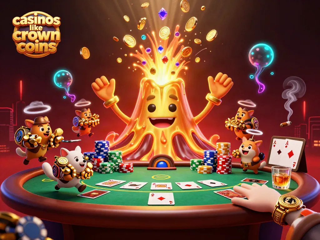 Engage with casinos like Crown Coins featuring treasures amidst vibrant casino elements.