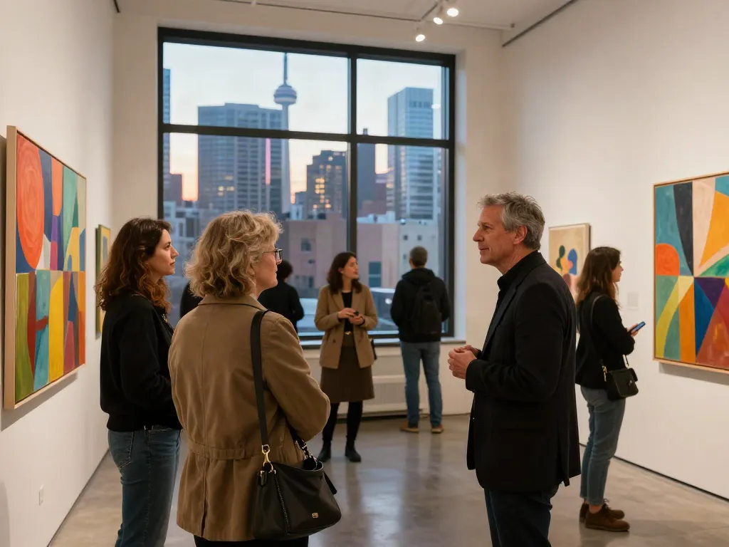 Bruce Bailey engaging with artists at a Toronto art event, celebrating creativity and culture.