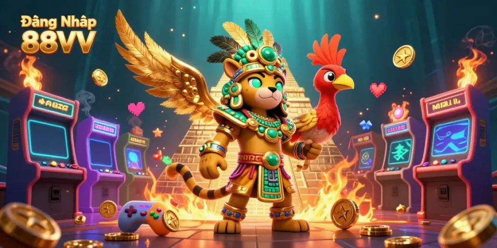 Engage with Đăng Nhập 88VV through a vibrant 3D casino scene featuring dynamic characters and game elements.