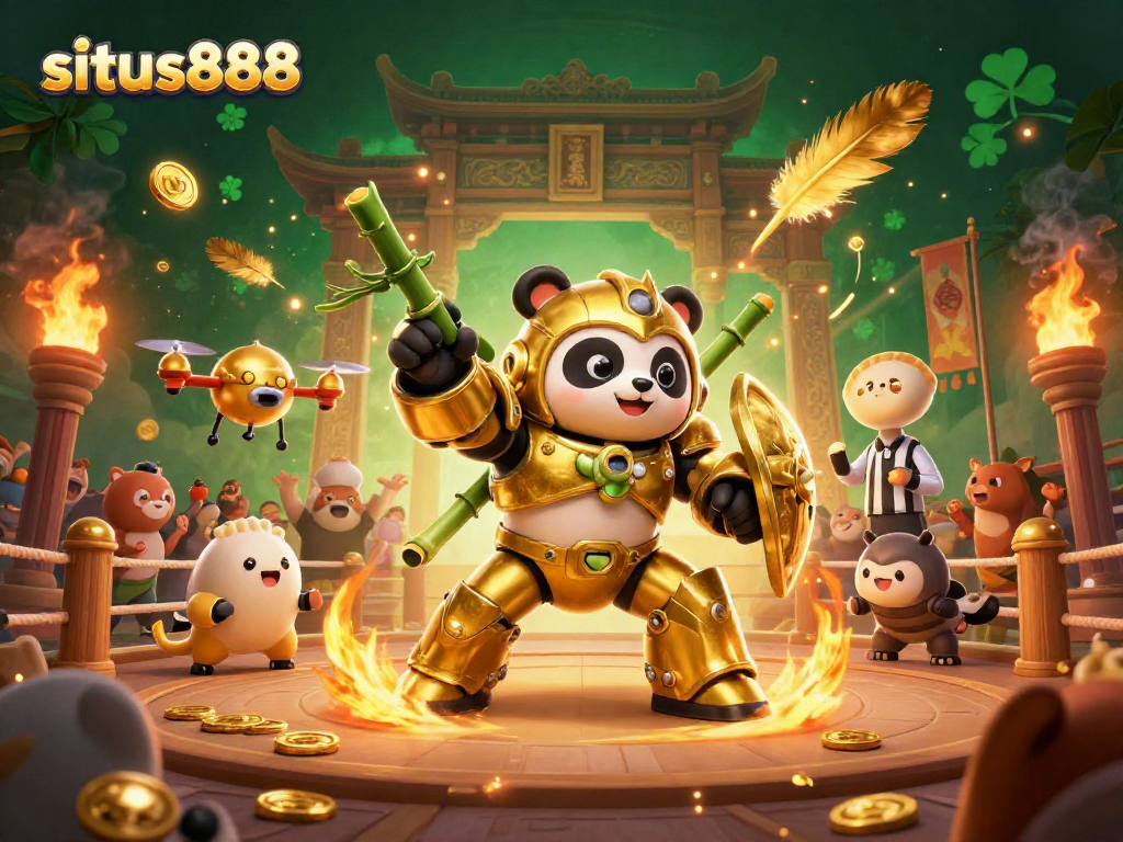 Experience exciting moments at situs888 with a golden panda championing in a dynamic casino arena.