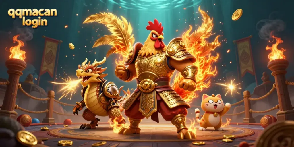 Engage in thrilling combat at qqmacan login with vibrant characters and dynamic casino elements.