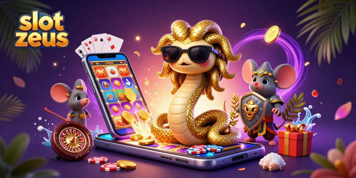 Rasakan sensasi bermain slot zeus dengan aksi karakter Medusa dan mouse prajurit dalam ilustrasi ceria ini.
