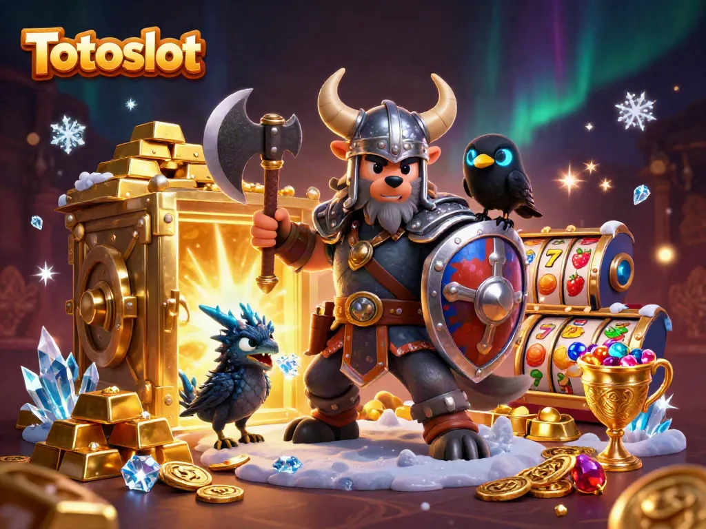 Totoslot menawarkan pengalaman bermain slot dengan karakter pejuang Viking dan harta karun yang bersinar.