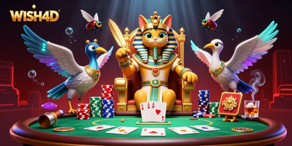 Experience the thrill of online gaming at WISH4D with dynamic poker elements and vibrant visuals.