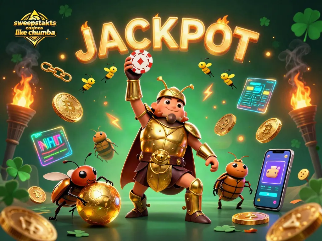 Win big with sweepstakes casinos like Chumba featuring vibrant 3D characters and casino elements.