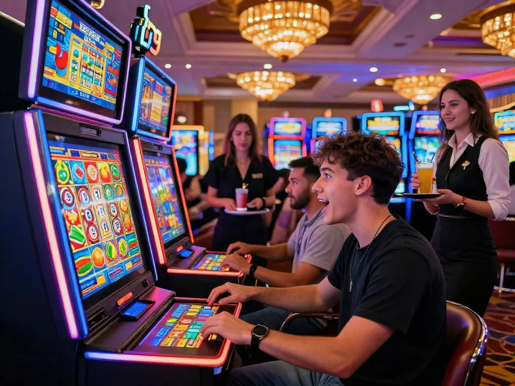 Engaging PG SLOT gaming experience in a lively casino environment.