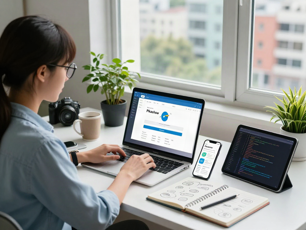 Showcase of a developer downloading the Pikashow app in a modern office environment
