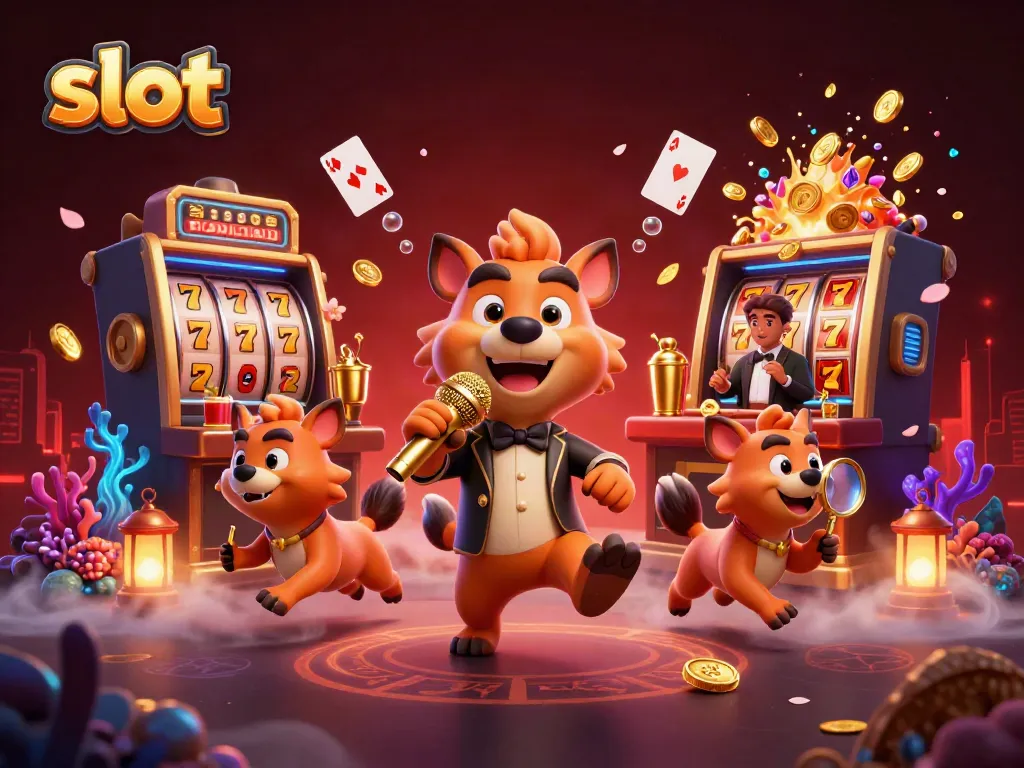 Experience thrilling slot action in a comedy casino with a lively scene of hyenas involved in entertainment.