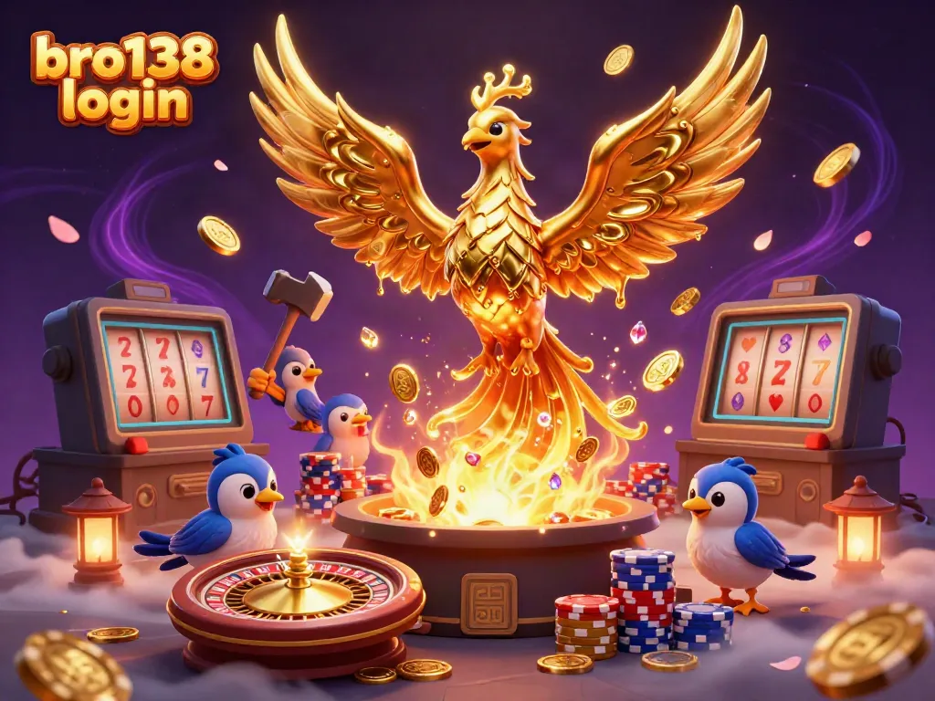 Experience thrilling wins with bro138 login, featuring golden phoenix and dynamic casino elements.