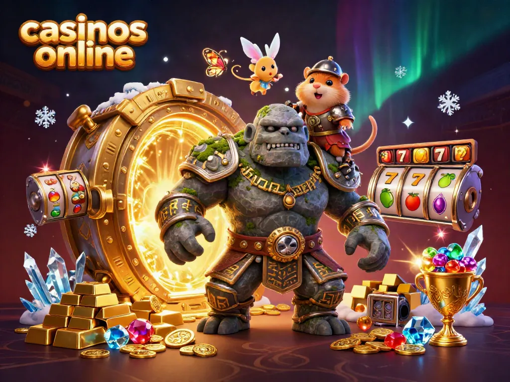 Experience casinos online with a magical golem guardian, fairy, and hamster knight surrounded by treasures.