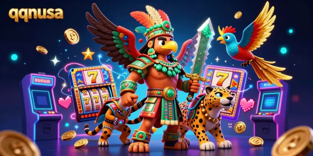 Experience thrilling gameplay with qqnusa featuring Aztec characters and vibrant casino elements.