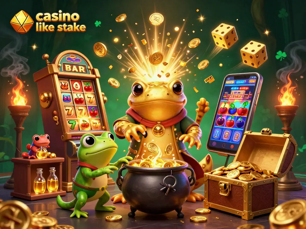 Experience excitement at a casino like stake with a golden alchemist and animated gaming elements.
