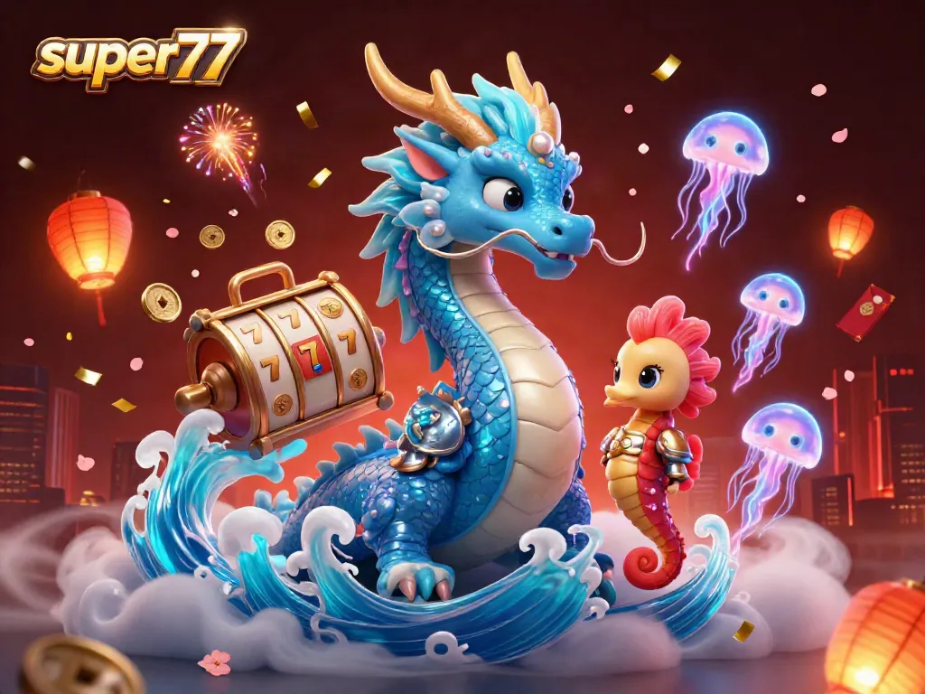 Experience the excitement of slot games with super77's vibrant illustration featuring stunning gaming elements.
