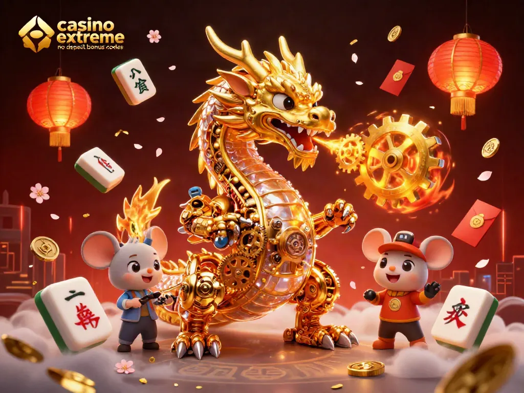 Engage with casino extreme no deposit bonus codes in a vibrant 3D cartoon scene featuring a golden dragon.