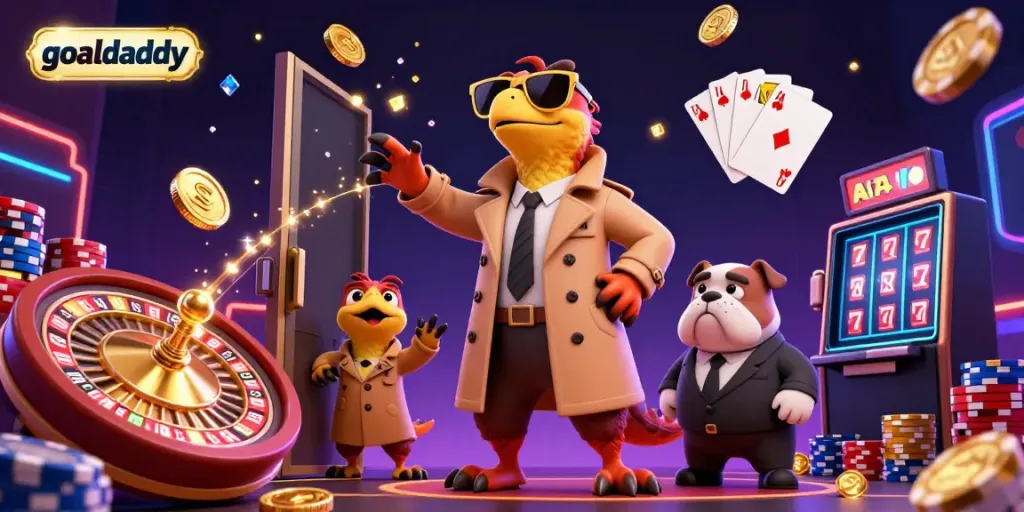 Experience goaldaddy fun as raptors in a trench coat hilariously try to enter a VIP casino lounge.