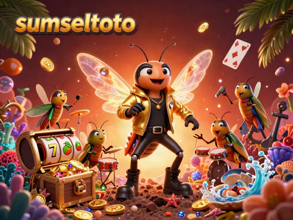 Watch the vibrant 'sumseltoto' casino scene featuring cartoon characters and slot symbols bursting with excitement.