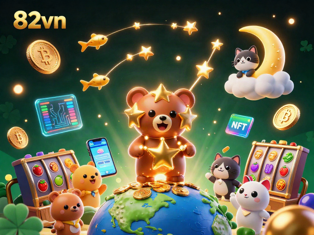 Engage with 82vn's thrilling casino world featuring animated constellation bear and crypto elements.