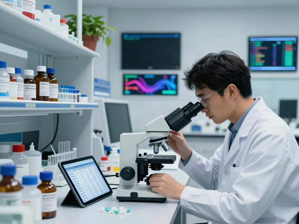 Scientist examining peptide samples in a research lab showing the peptide price comparison website