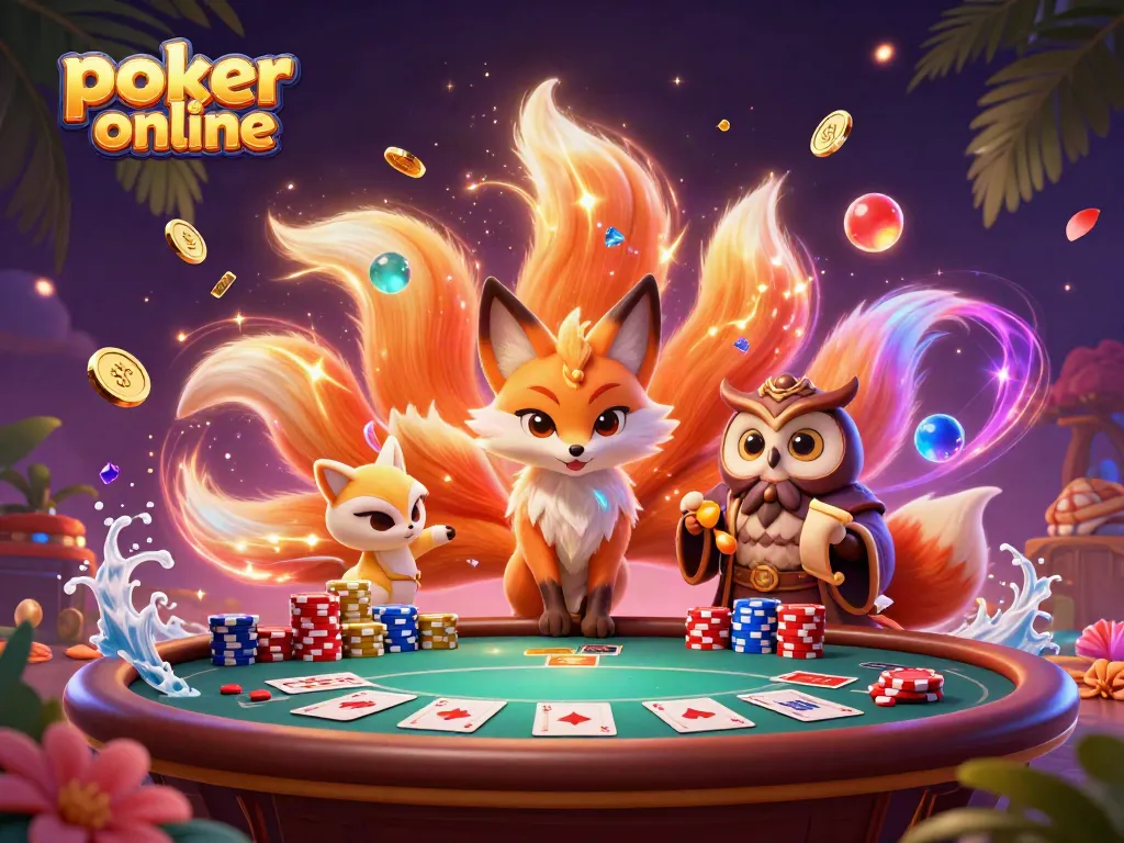 Menggandeng pengalaman bermain poker online, ilustrasi 3D menampilkan karakter menawan dan elemen kasino yang kaya.