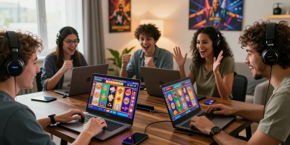 Engaging online gaming scene with players enjoying slots at home, featuring https://www.fridacamden.co.uk/ in a vibrant environment.