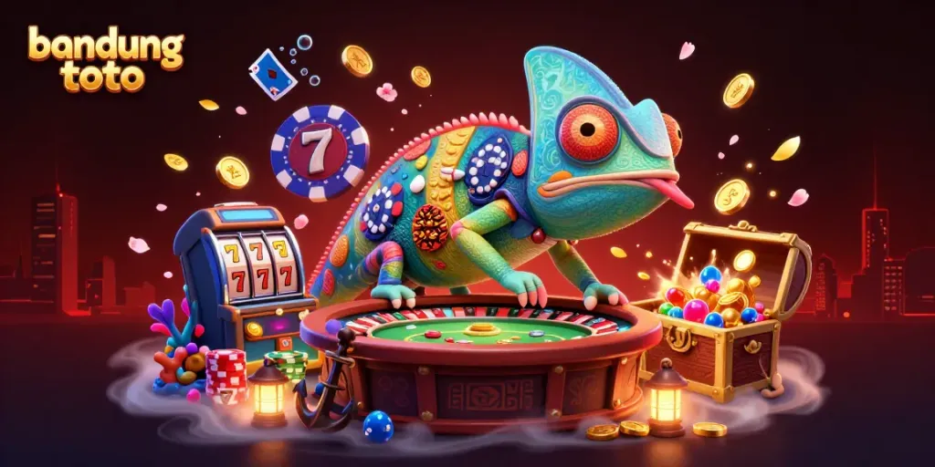 Engage with bandung toto in a vibrant 3D casino world filled with colorful slot machines and treasures.
