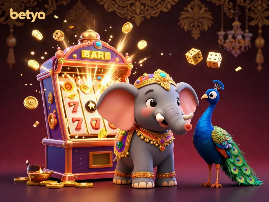 Experience the thrill of gaming at Betya with a vibrant 3D illustration of a cartoon elephant and casino elements.